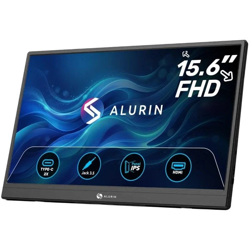 Detalle de Monitor Portátil Alurin CoreVision Air IPS FHD 15,6" con funda