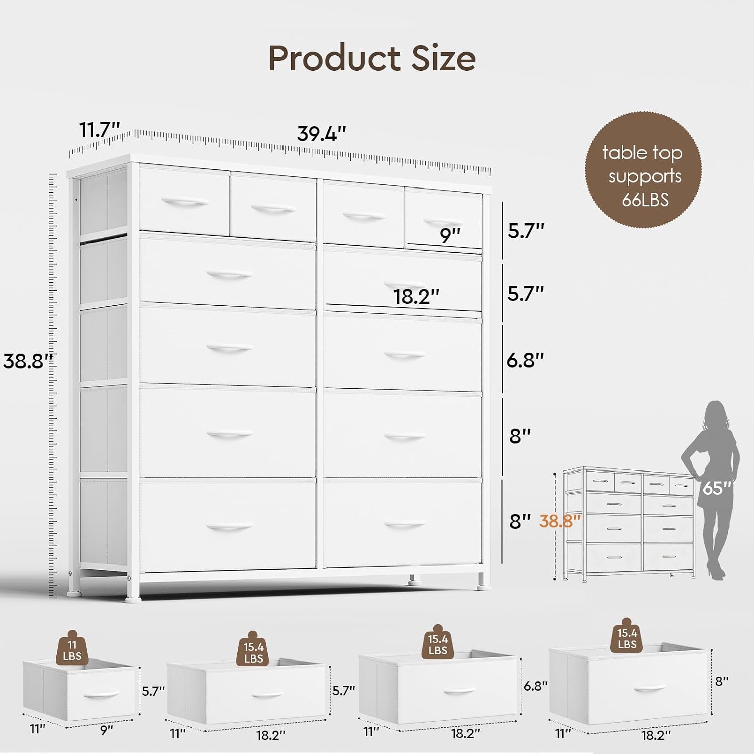 Thumbnail 2 de YeTom 12-Drawer Wide Dresser, White, with Removable Fabric Bins