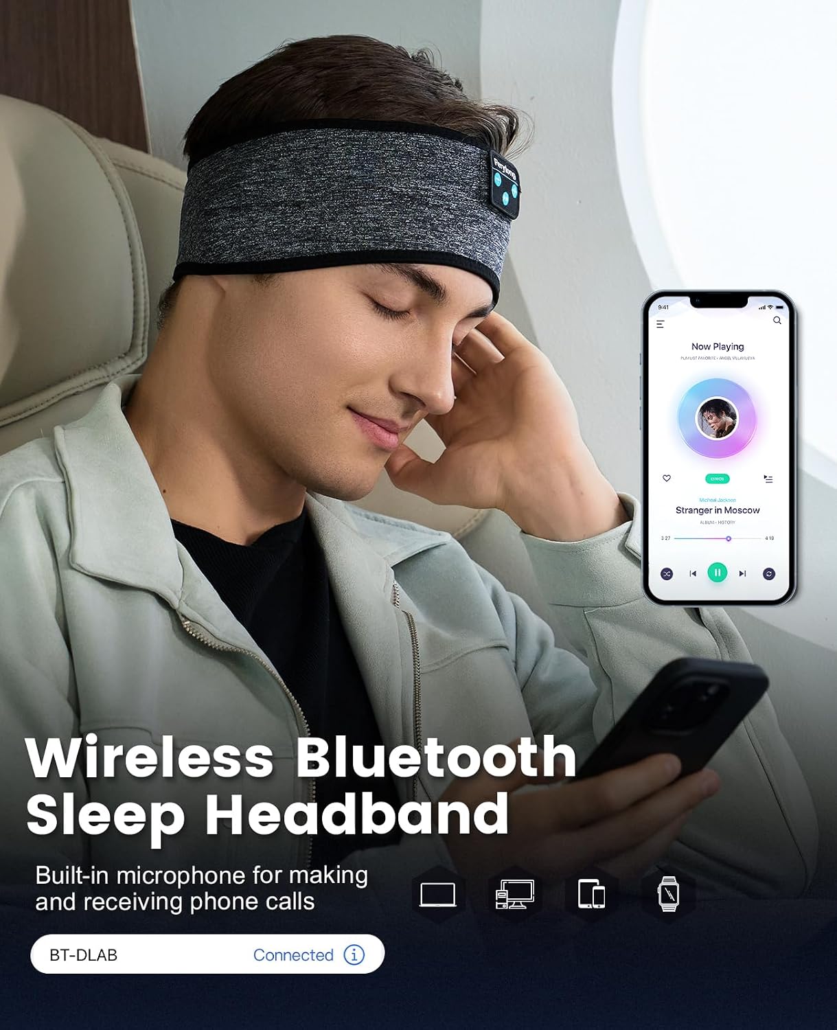 Thumbnail 6 de Perytong Bluetooth Headband Headphones, Spandex, Bluetooth 5.4, 40mm Drivers