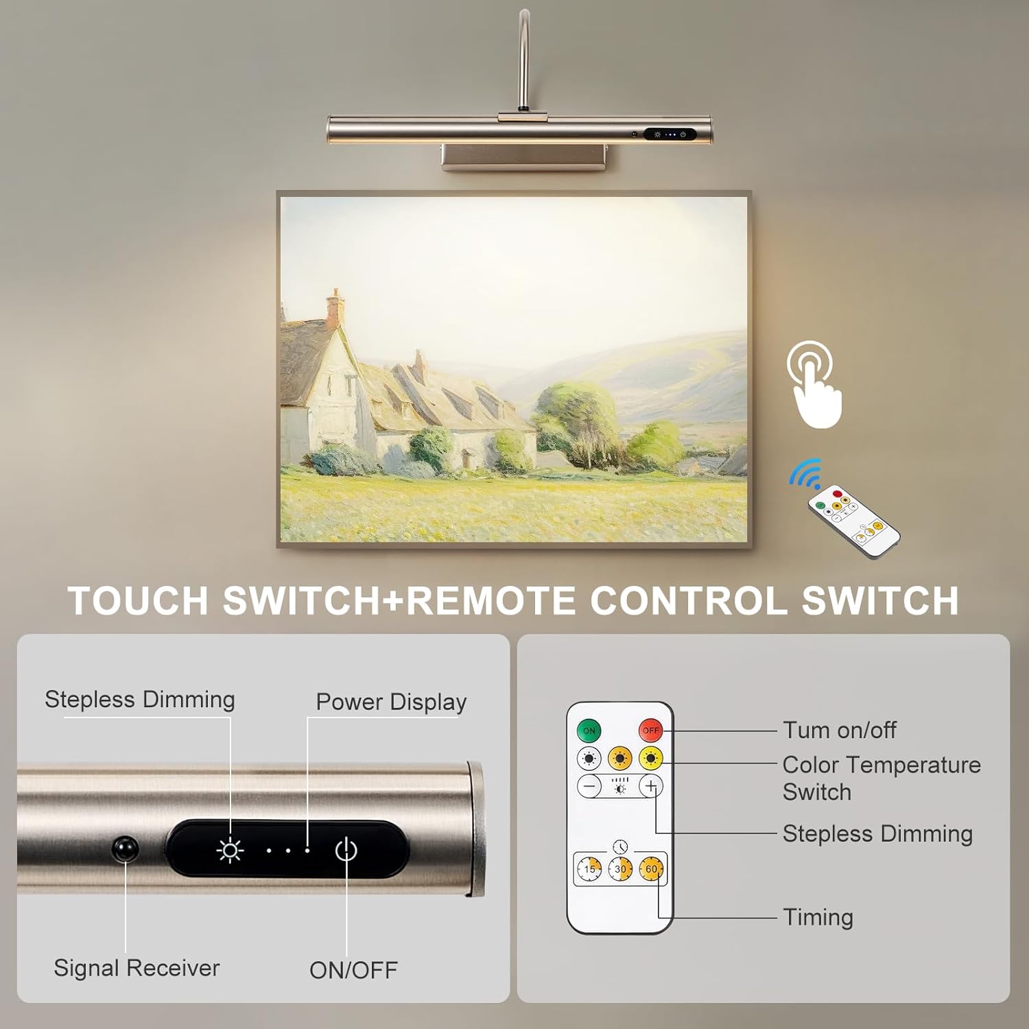 Thumbnail 2 de HARPER LIVING Rechargeable Picture Light (Satin Nickel) with Touch & Remote Control