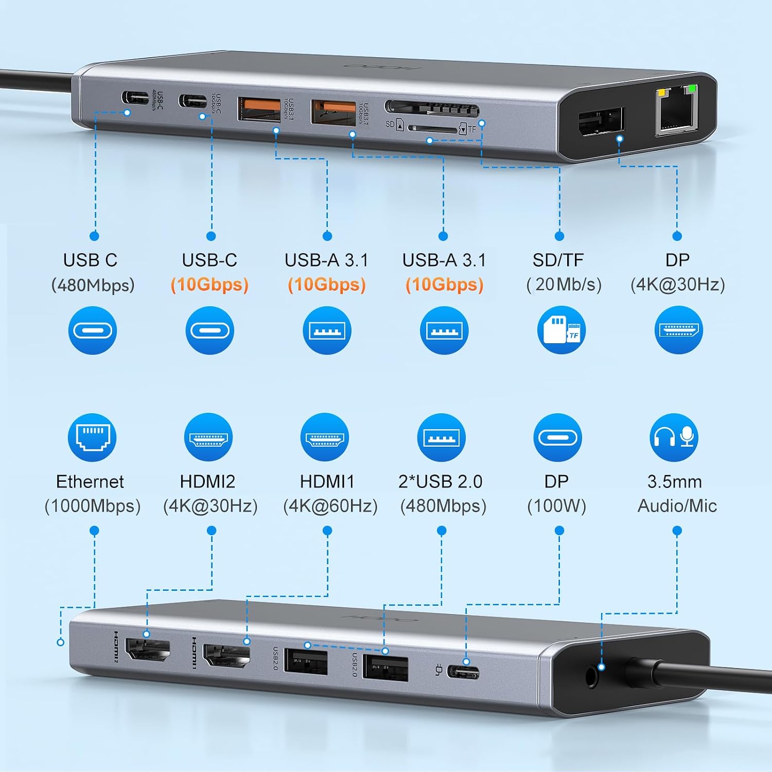 Detalle 2 de USB C Laptop Docking Station 100W Dock