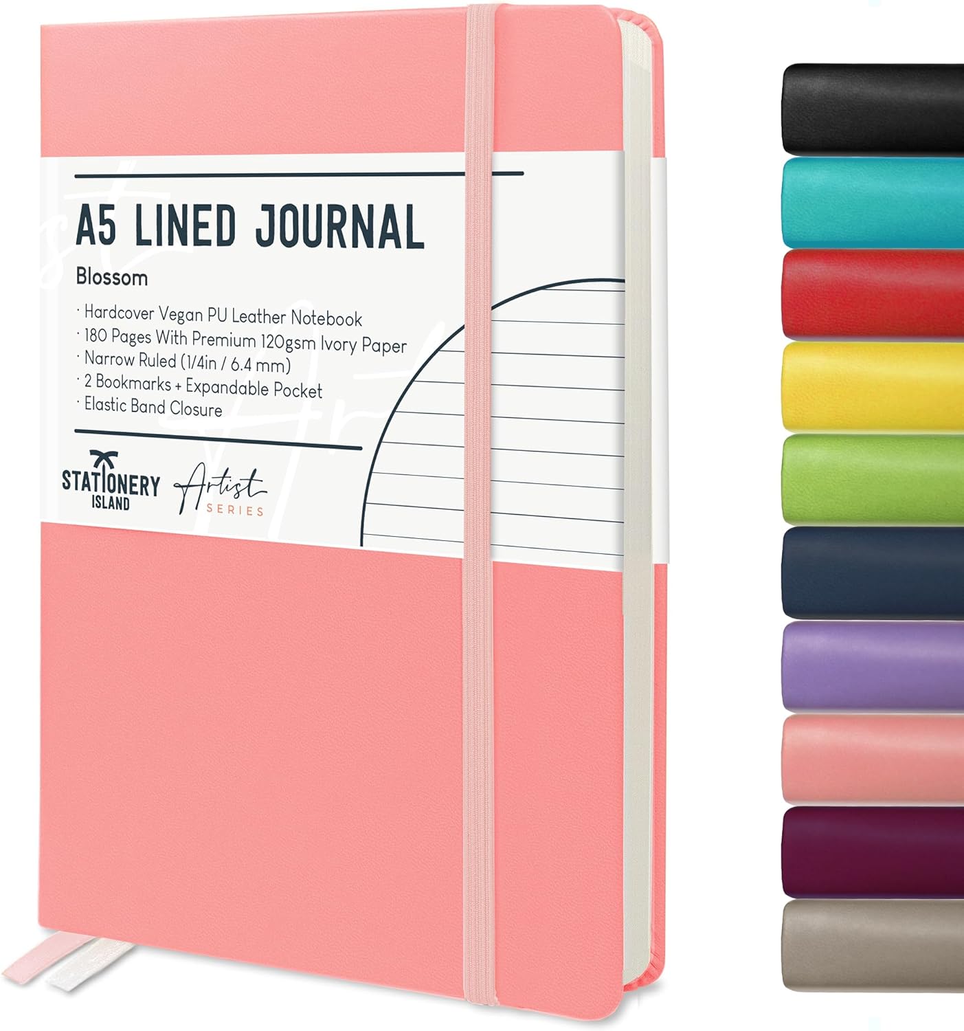 STATIONERY ISLAND Taccuino a Righe A5 con Copertina Rigida, 180 Pagine, Carta 120gsm