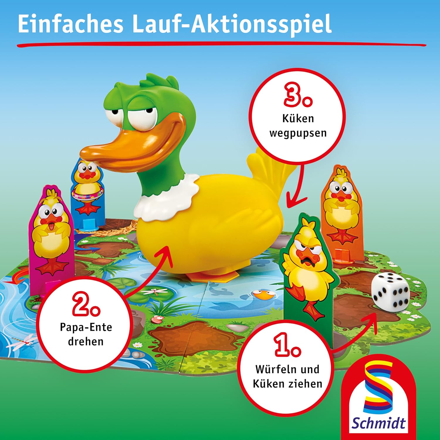 Detalle 2 de Schmidt Spiele 40665 Pupsparade – Kinderspiel ab 4 Jahren, Actionspiel für 2–4 Spieler