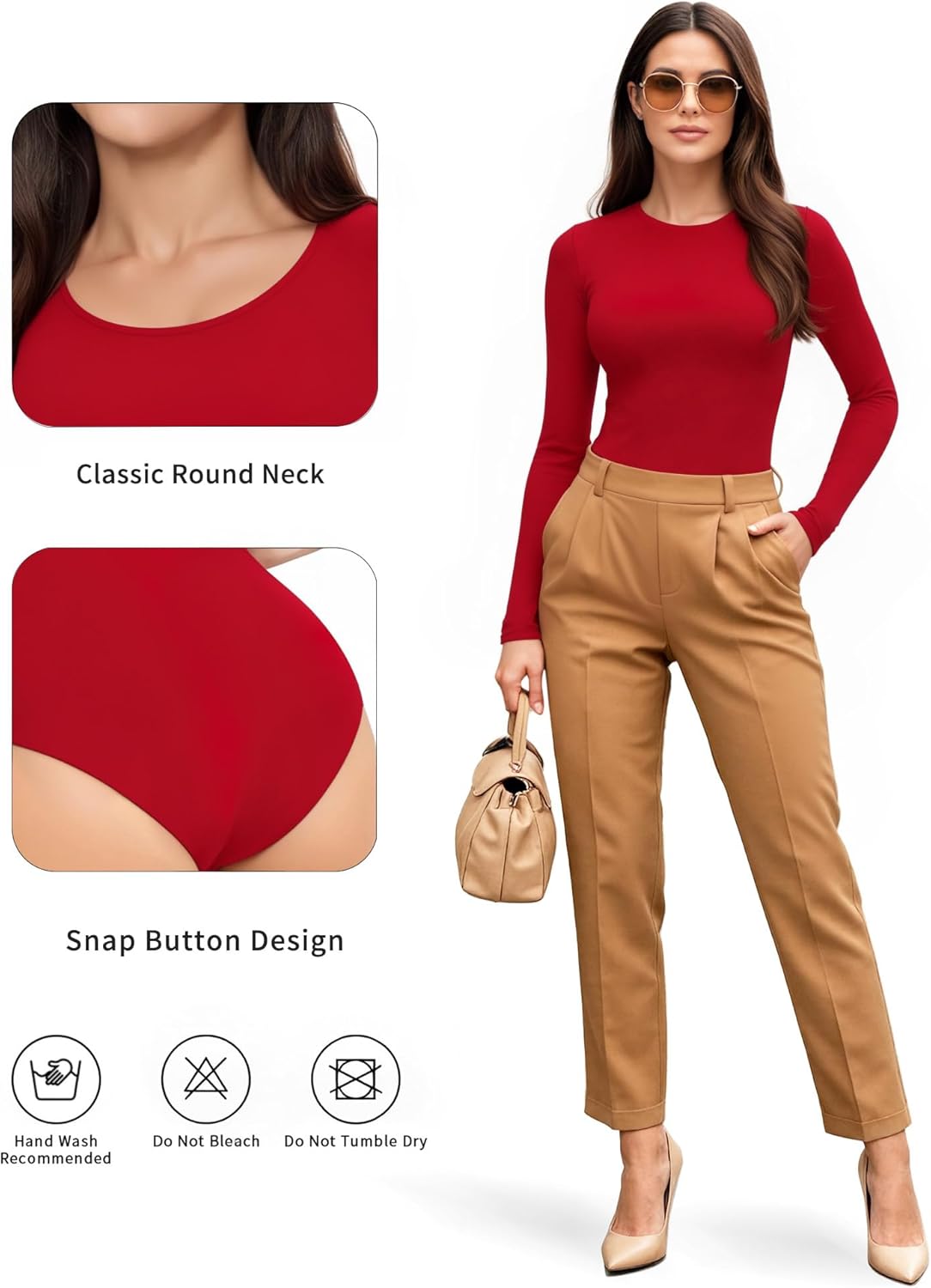 Detalle de ALGALAROUND Women's Round Neck Long Sleeve Bodysuit: Everyday Warmth and Smart Style