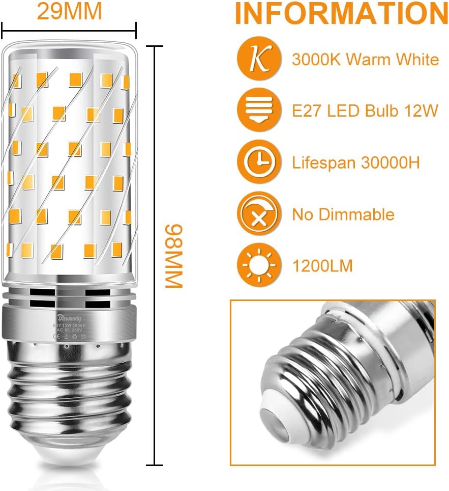 Detalle 2 de Blewandy Bombilla LED E27 12W Luz Calida 3000K