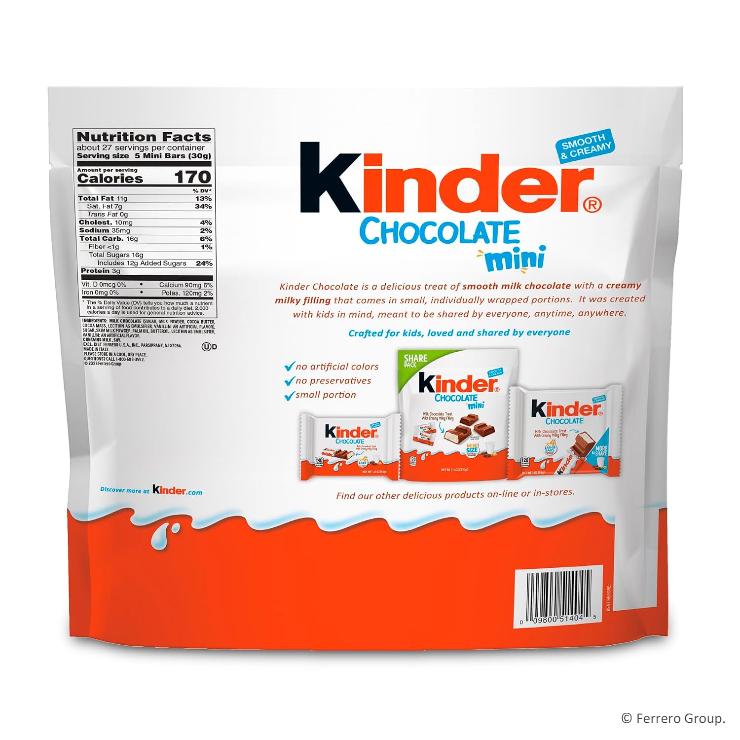 Detalle de Kinder Chocolate Mini 10009800512642 Halloween Candy Bars, 29.2 oz Bulk