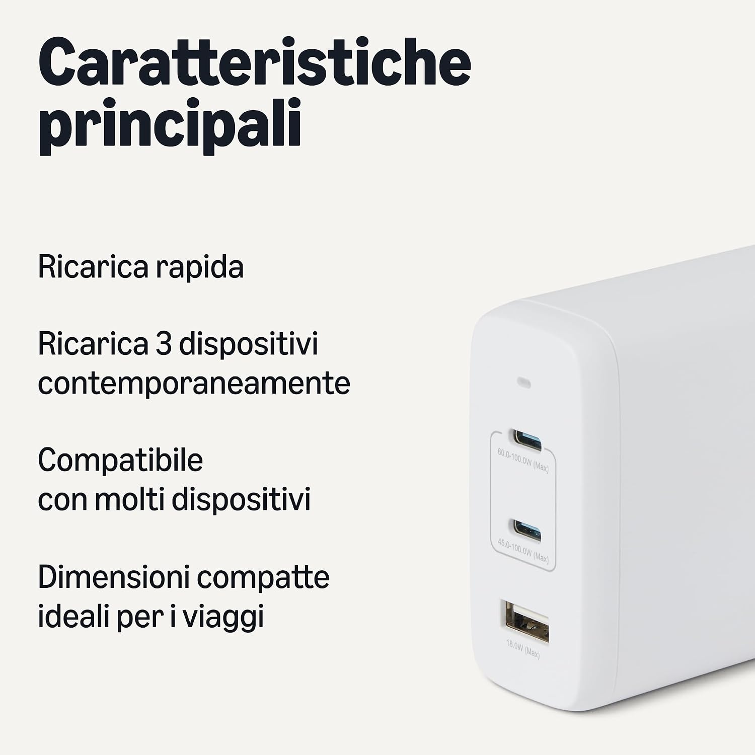 Detalle 2 de Amazon Basics Caricabatterie Nano GaN USB-C 120W