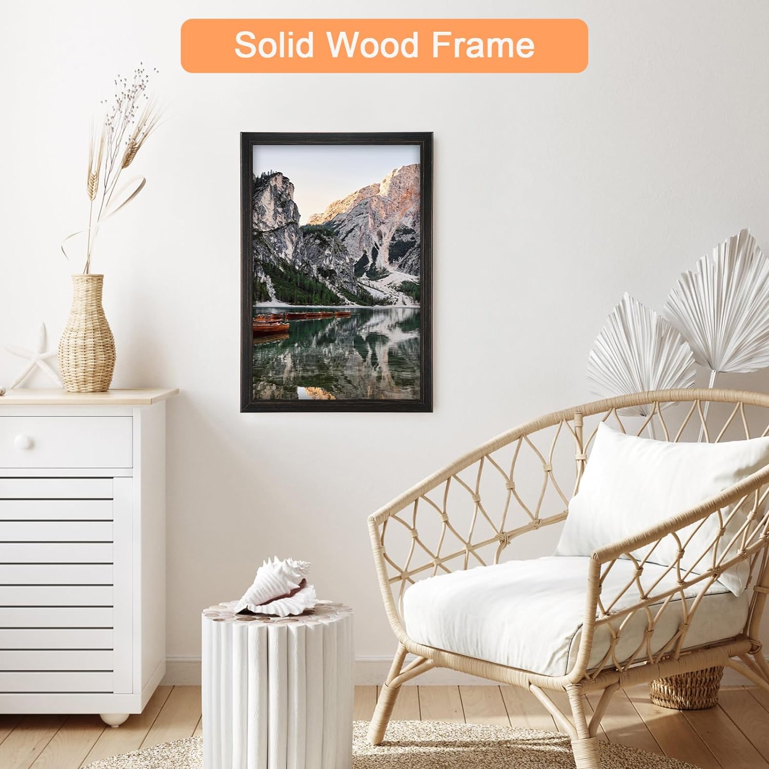 Thumbnail 1 de 18x24 Wood Frame Black Rustic Natural Wooden Poster Picture Frame with HD Plexiglass (18 x 24 or 24 x 18)