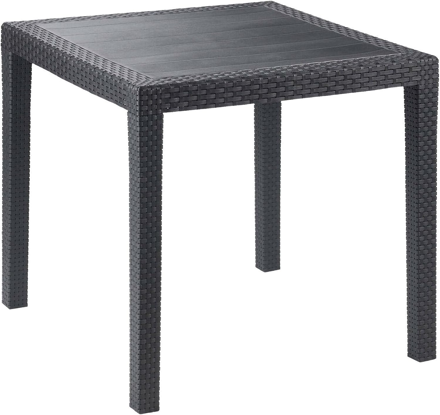 Detalle 2 de Dmora Tavolo da esterno Agrigento – Tovolo quadrato 79x79 cm, effetto rattan, Antracite, Made in Italy