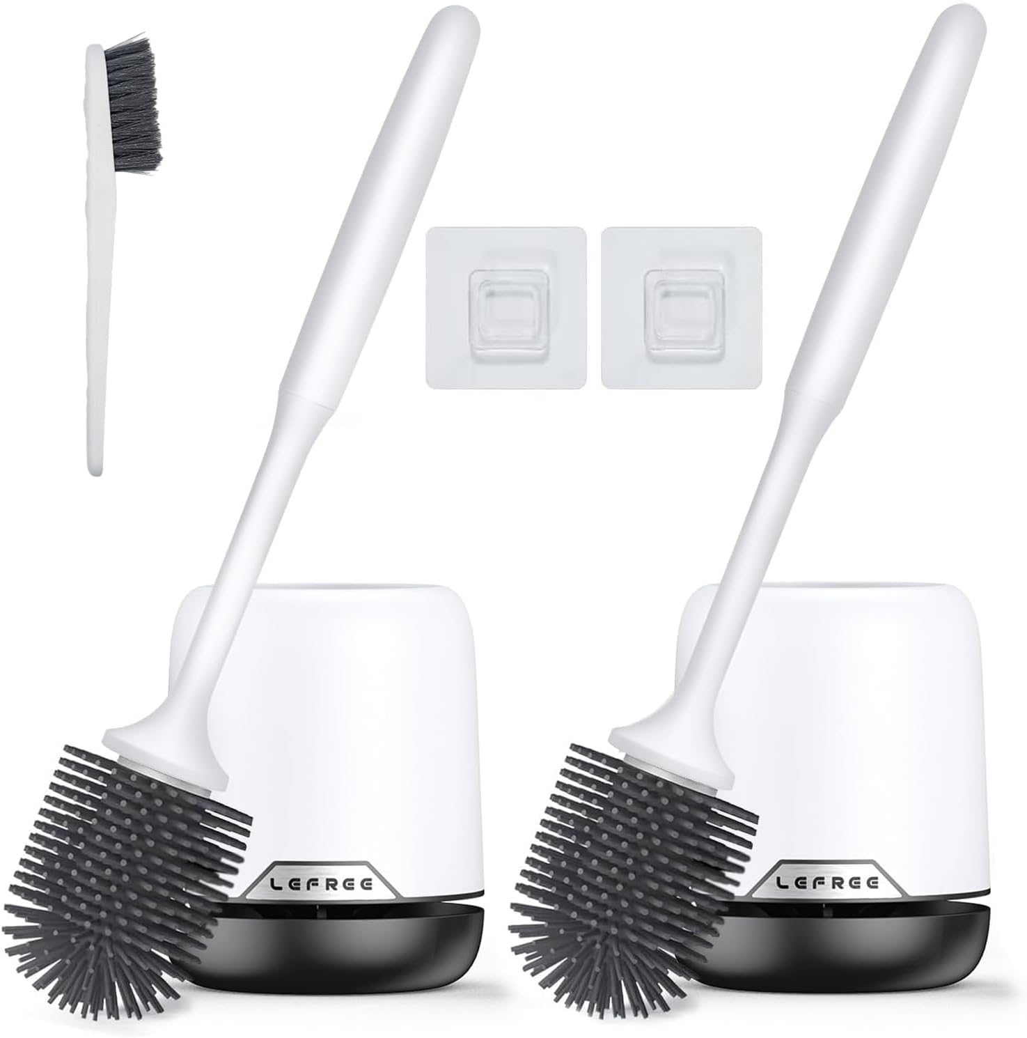 Detalle de Lefree 2-Pack Silicone Toilet Brush with Ventilated Holder — Floor Standing or Wall Mountable