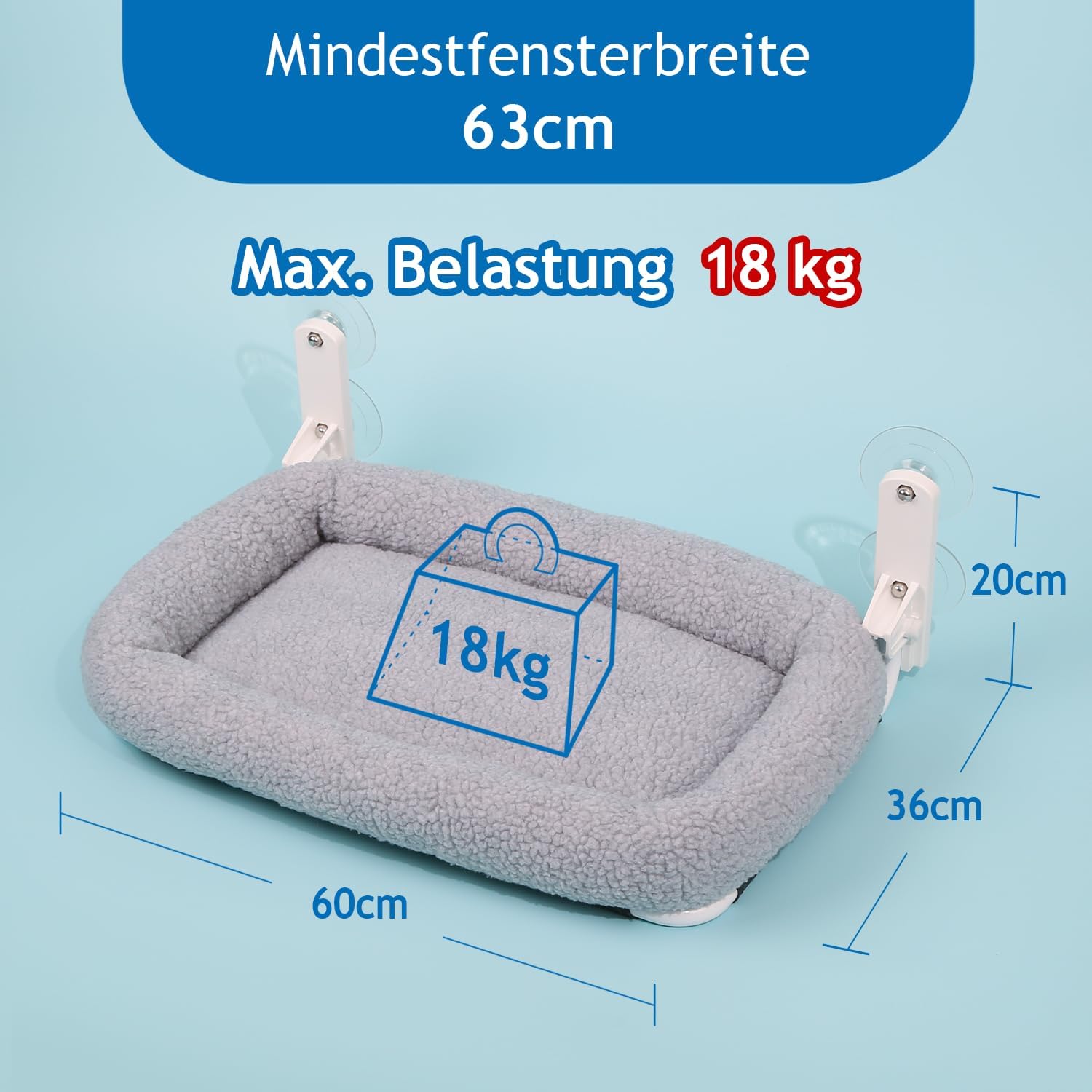 Detalle 2 de Zakkart Faltbare Katzenhängematte fürs Fenster – Kabellos, waschbares Bett, robuster Metallrahmen (grau, groß)
