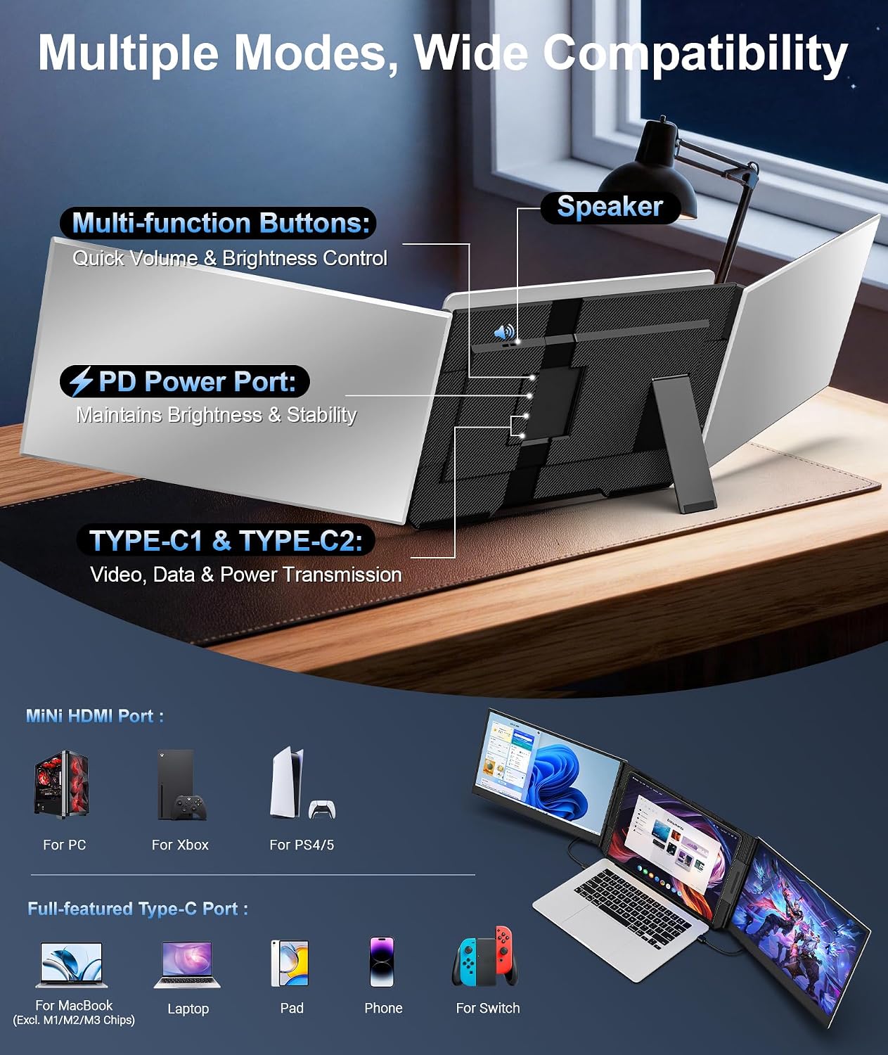 Detalle de Rizpak 15.6" FHD IPS Laptop Screen Extender, Freestanding, Fits 12"–17.3" Laptops