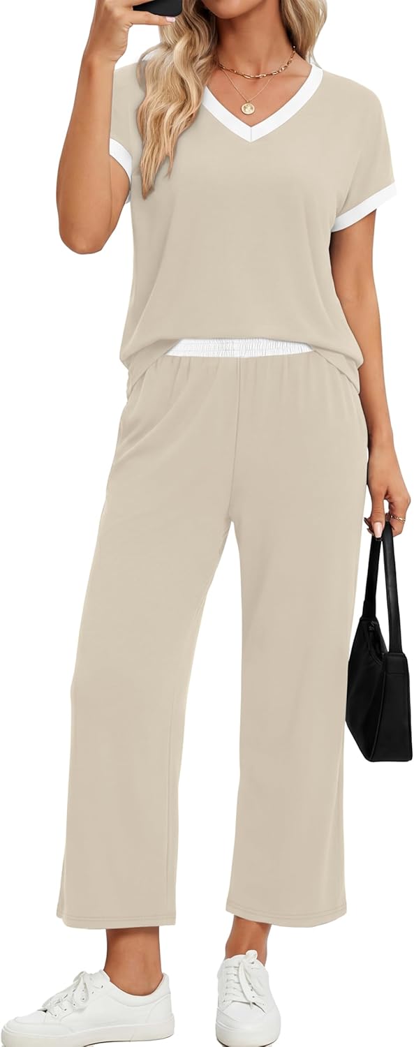 Detalle de Sampeel Two-Piece Lounge Set for Women (Color Block Matching Outfit)