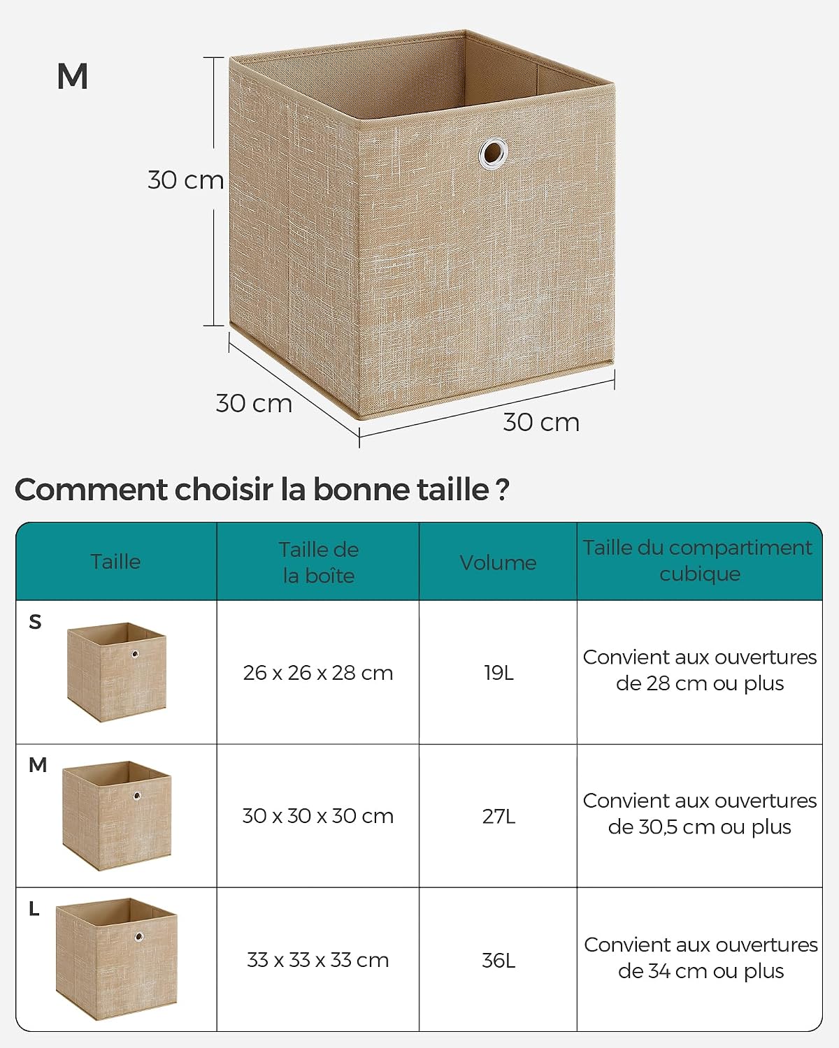 Thumbnail 5 de SONGMICS Boîtes de Rangement 30 cm Beige