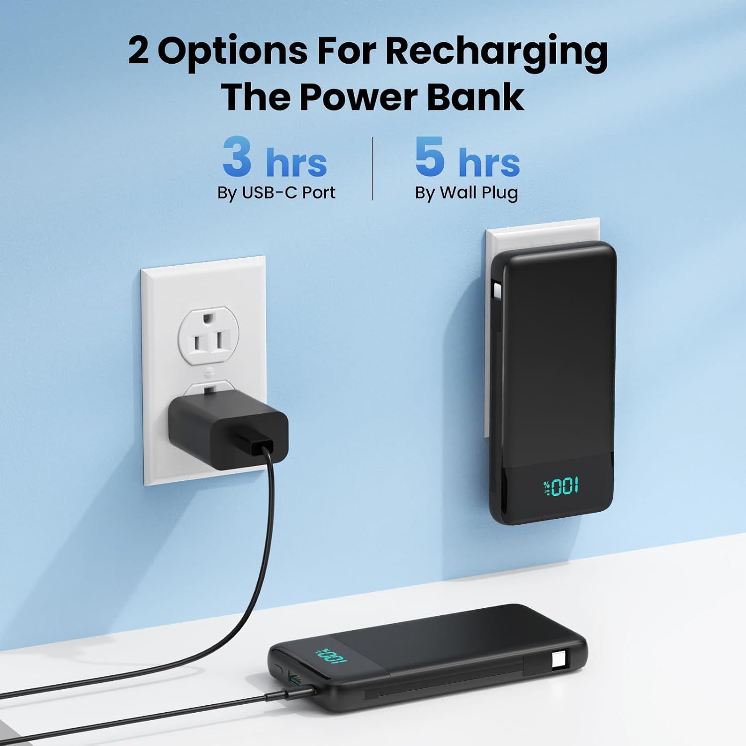 Thumbnail 2 de FOCHEW 13800mAh Portable Charger with Built-In Cables and Wall Plug