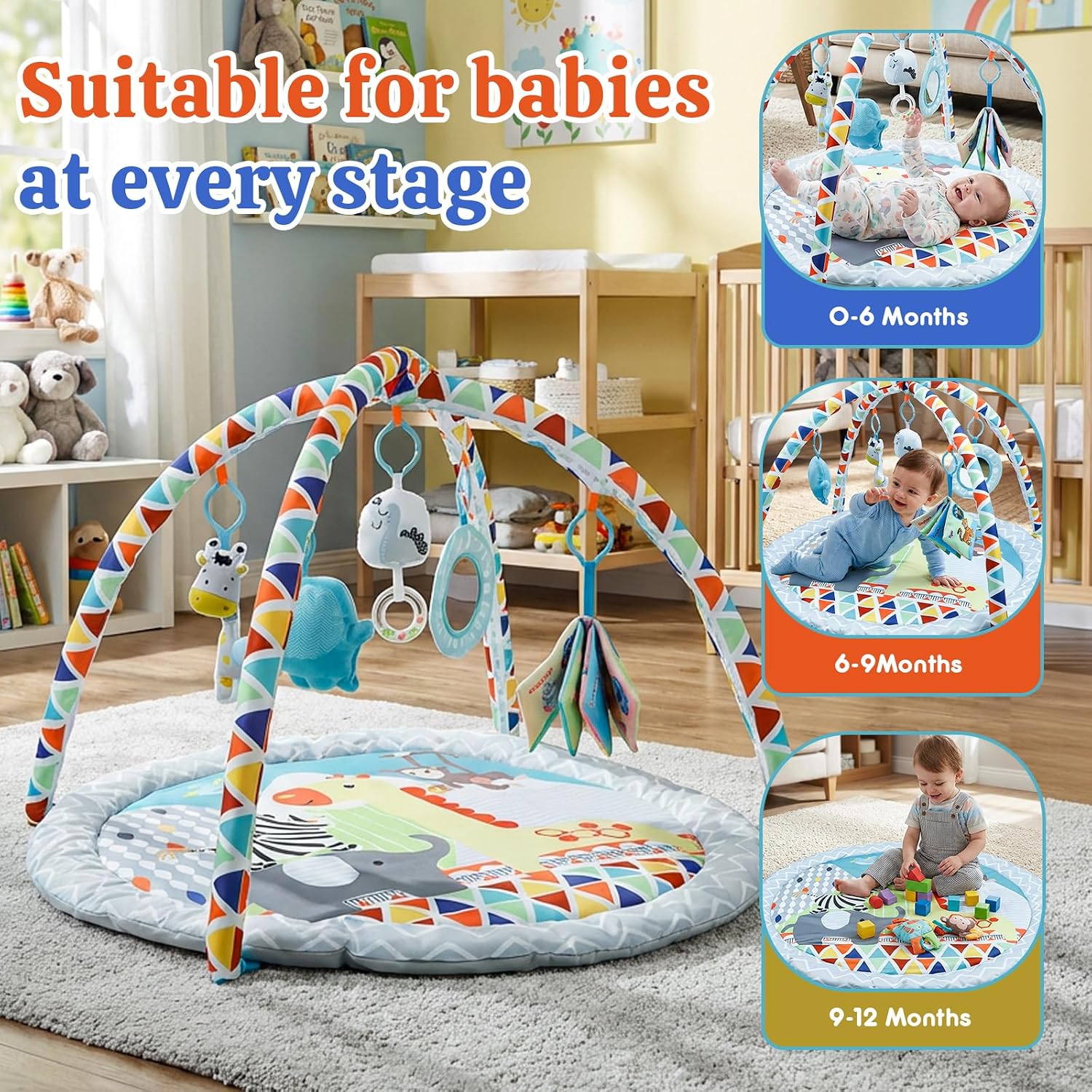 Detalle de Baby Play Mat & Gym for 0-18 Months: 5 Detachable Toys, Premium Fabrics