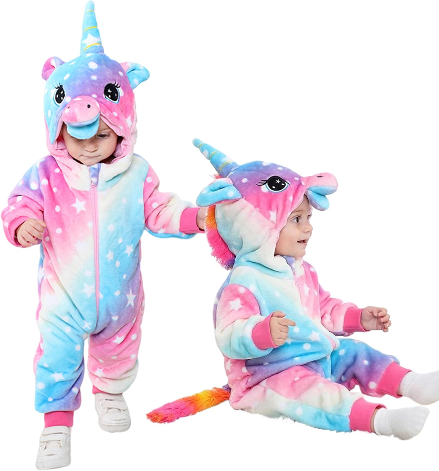 LOLANTA unisex toddler dinosaur unicorn rainbow plush hooded romper (1–5 years)