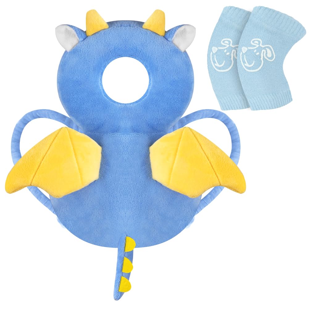 Vicloon Baby Kopfschutz mit verstellbaren Schutzkissen – Drache Blau, 4–24 Monate