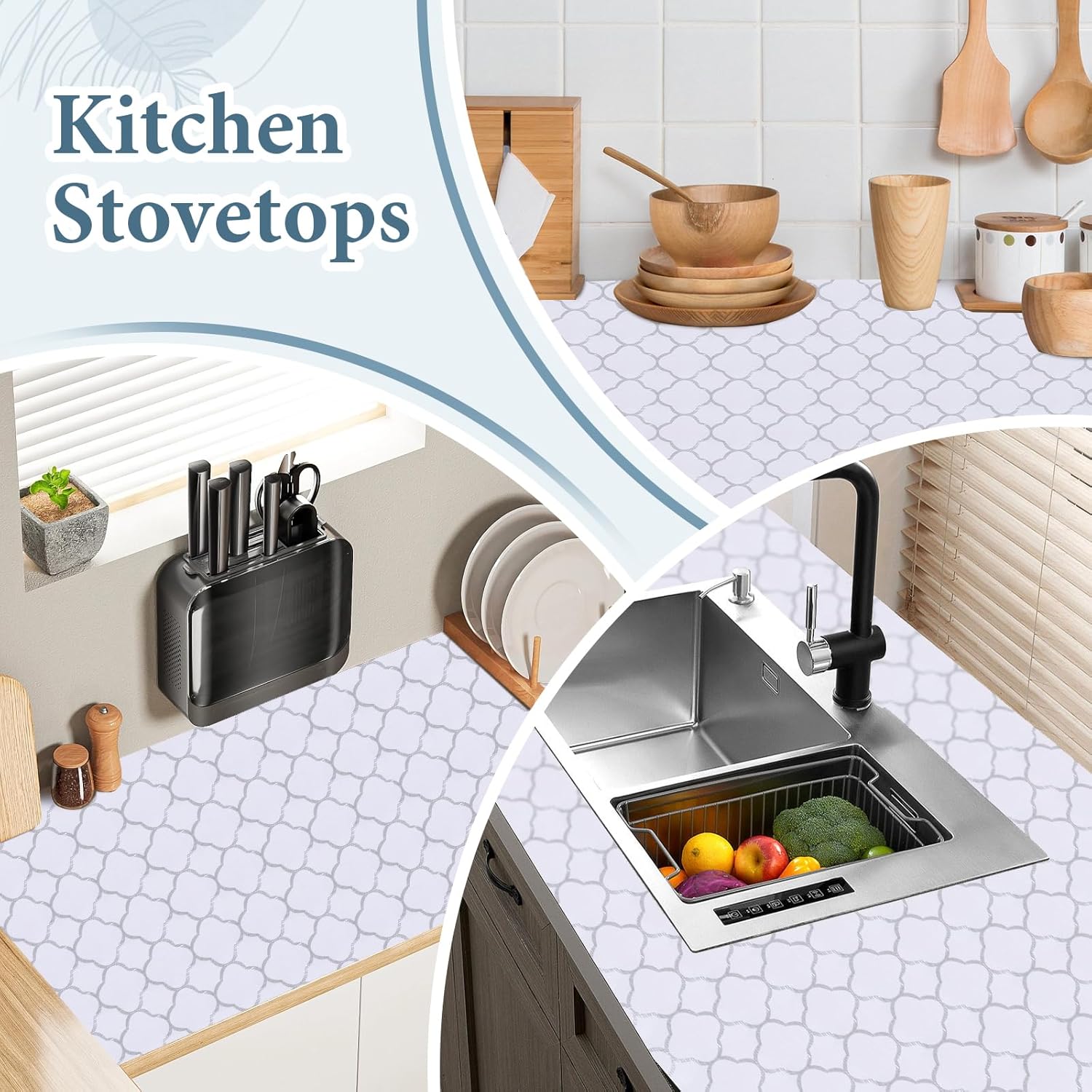 Thumbnail 4 de Shelf Drawer Liners for Kitchen Cabinets Non-Adhesive: Thickened PVC with Gold Quatrefoil Pattern (17.3 x 236.2 Inches)