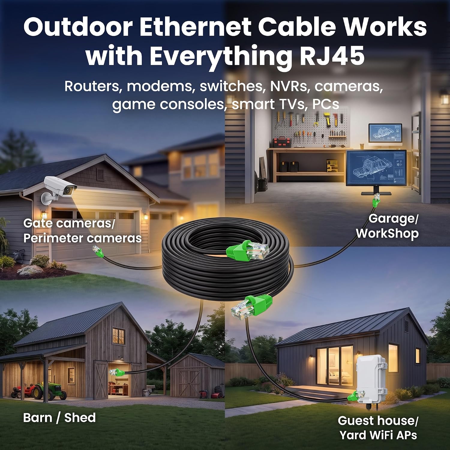 Detalle 2 de GEARit Cat6 Ethernet Cable 200ft (Outdoor Direct Burial, 24AWG, RJ45, UV-Resistant Jacket)