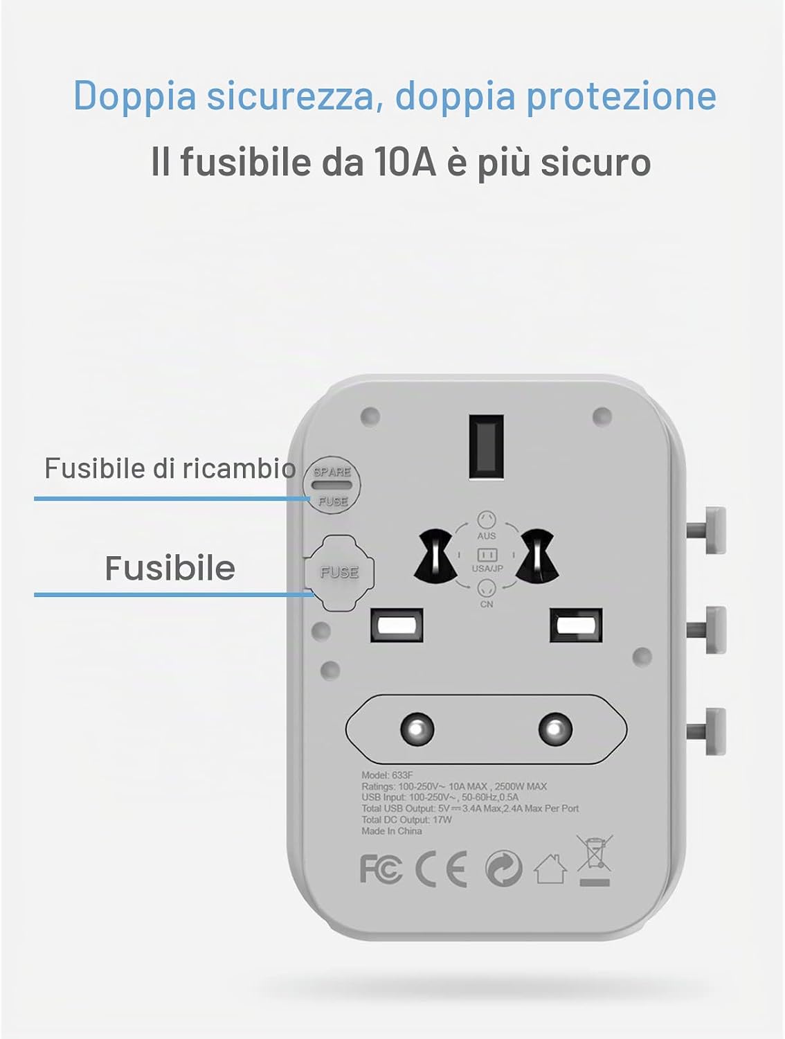 Thumbnail 4 de TESSAN Adattatore Universale da Viaggio 5 in 1: presa con 1× presa CA e 4× USB A