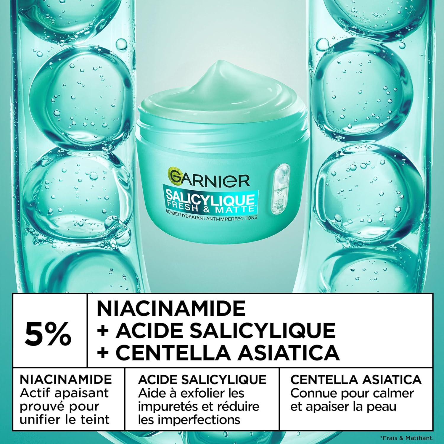 Detalle de Routine SkinActive Garnier Salicylique Anti-Imperfections : Crème Sorbet Fresh & Matte 85 ml + Sérum Acide Salicylique & Niacinamide 30 ml