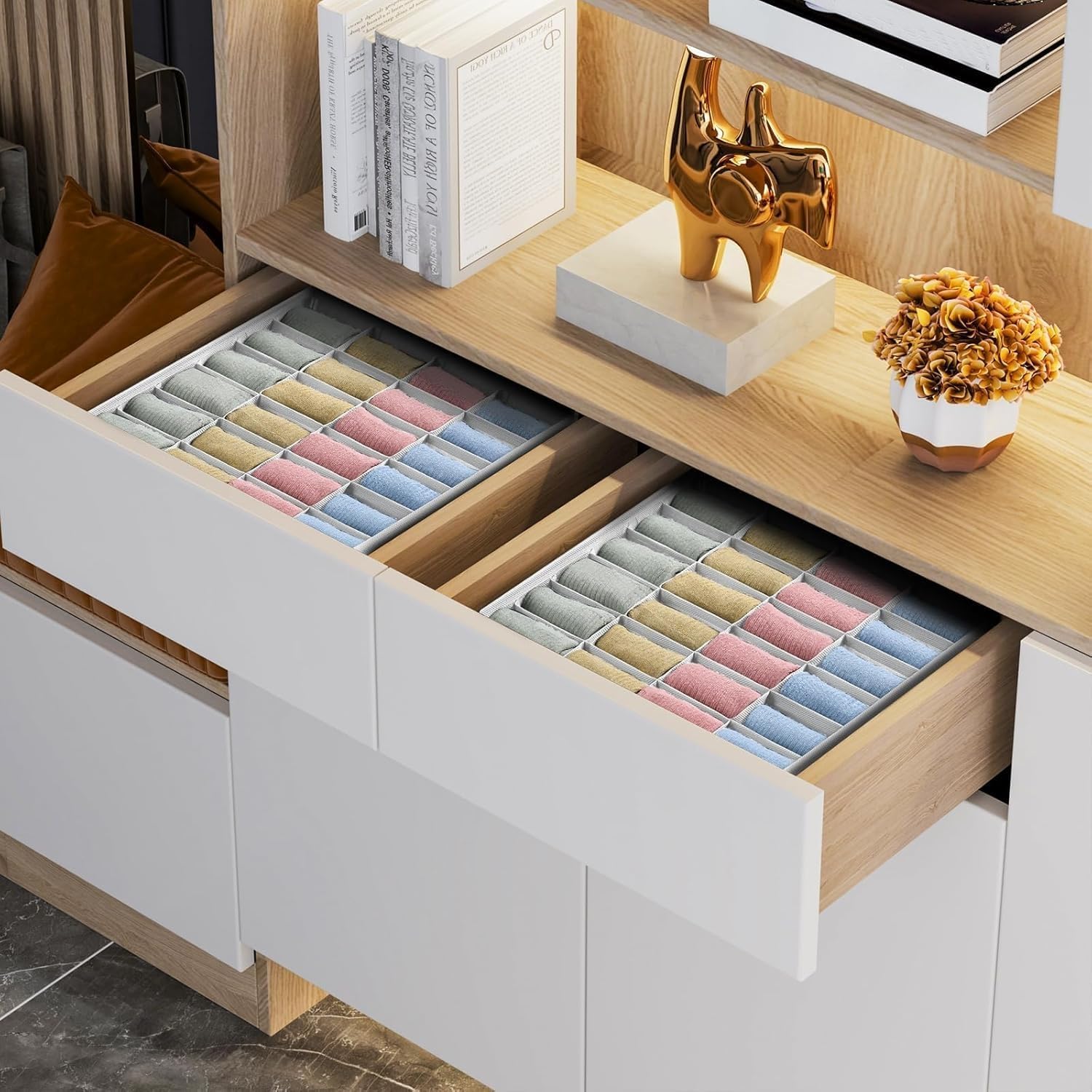 Thumbnail 3 de DIMJ 6-Pack Foldable Sock Drawer Organisers – White, 24 Cells, 11.81 x 11.81 x 3.54in
