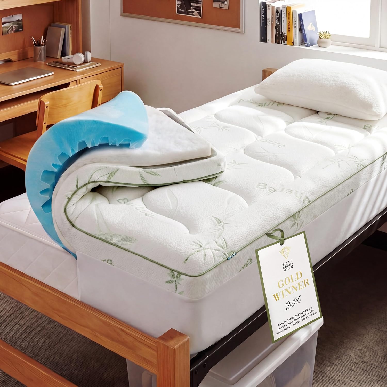 Detalle de Bedsure Memory Foam Mattress Topper, Twin XL