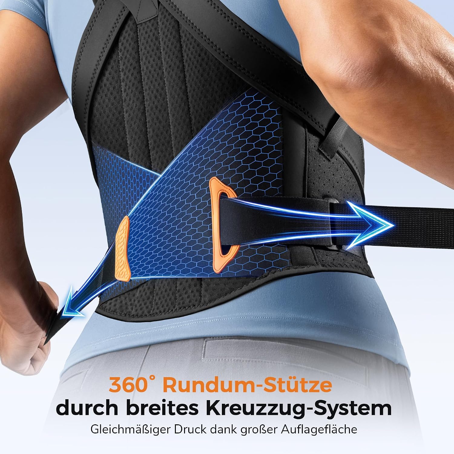 Detalle de WHCOOL Leicht-Passform Rücken Geradehalter – Rückenstützgürtel mit Kreuz-Zuggurte, 6 Stützstäbe und verlängertem Flächenbereich