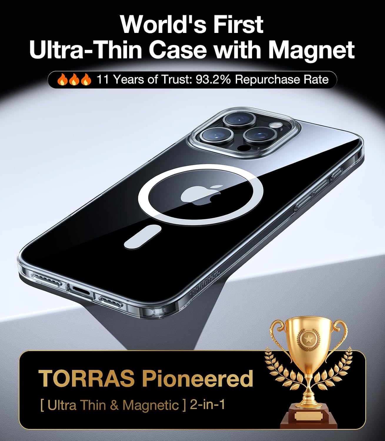 Detalle de TORRAS Magnetic Slim-Fit Case for iPhone 16 Pro Max (6.9 inch) with MagSafe – Ultra-Thin, Clear