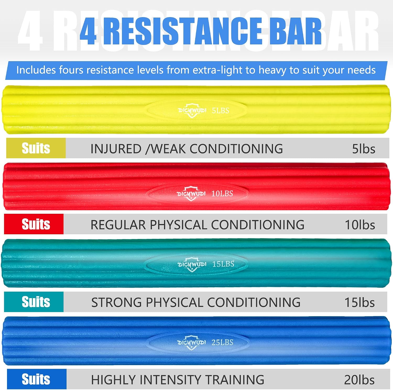 Detalle de DICYWUDI FBA-3-NLB-HLL Flex Therapy Bar Set, 4 Resistance Levels