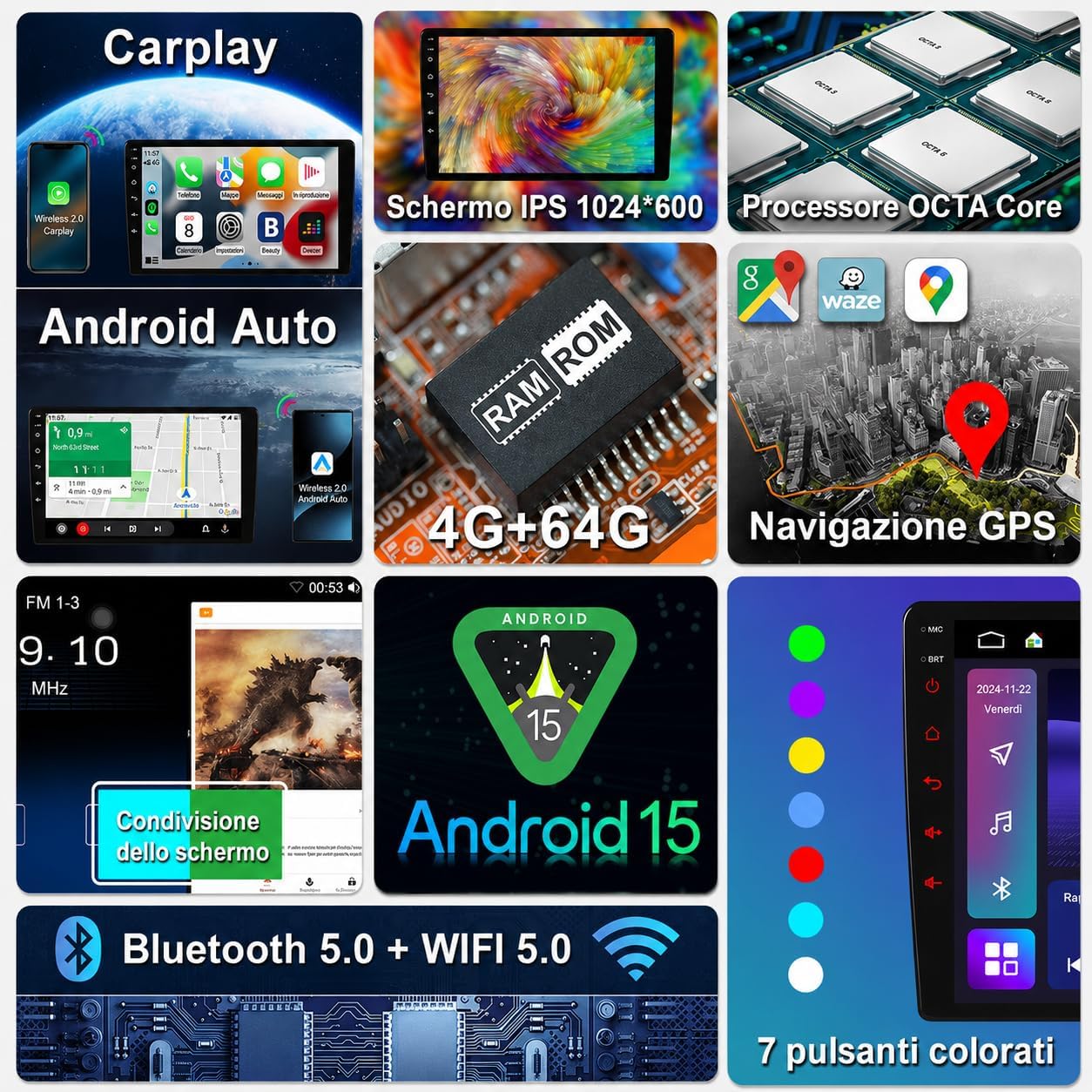 Thumbnail 3 de ACAVICA Autoradio Android 15 4+64GB per Opel Corsa D/Astra/Zafira/Vivaro (8" HD, Split Screen, CarPlay/Android Auto) Nero