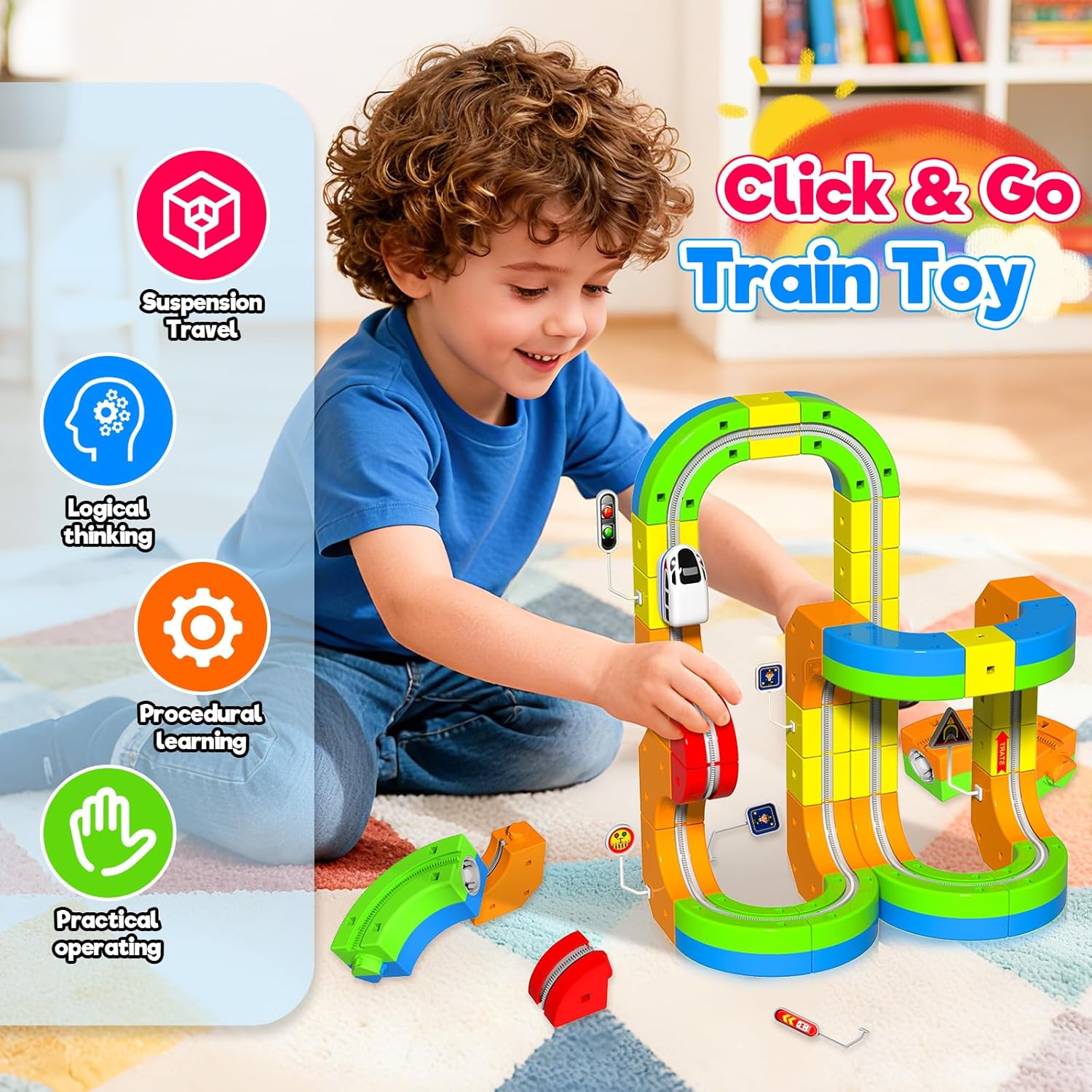 Detalle de Goody King Train électrique enfant 69 pièces – ensemble STEM de train magnétique 3D DIY (4 à 12 ans)