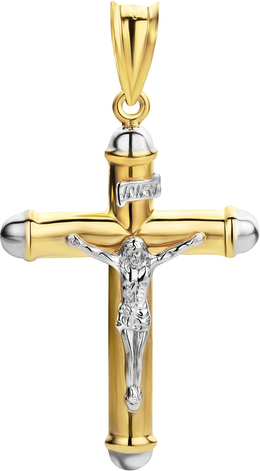 Ciondolo Croce Oro Giallo 18K 750 a Forma di Croce con Gesù, 57 x 32 mm – Princípios Jewels