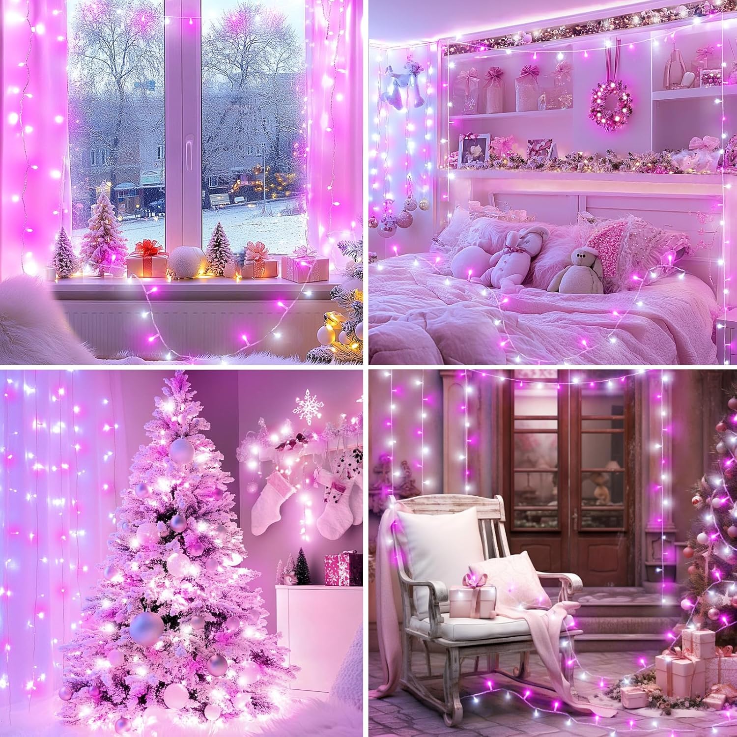 Thumbnail 5 de FFZZKJ Pink Christmas Lights 200 LED fairy lights with timer (IP44, 20m mains powered)
