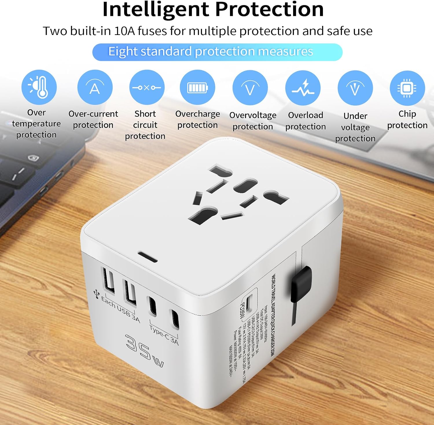 Thumbnail 5 de Adattatore Universale da Viaggio 6-in-1 con PD 35W, USB-C e USB-A — 224+ Paesi