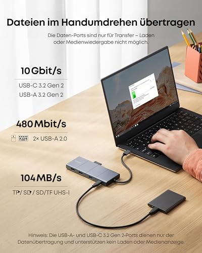 Detalle de Anker 565 USB-C Hub (11‑in‑1): Docking-Station mit 4K HDMI & DP, 100W PD, schnellem USB-C/USB-A