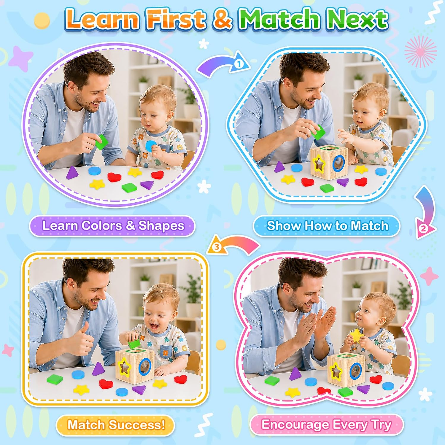 Detalle de Toddler Montessori 2-in-1 Activity Cube: Shape Sorter & Colour Sorting Wooden Toys