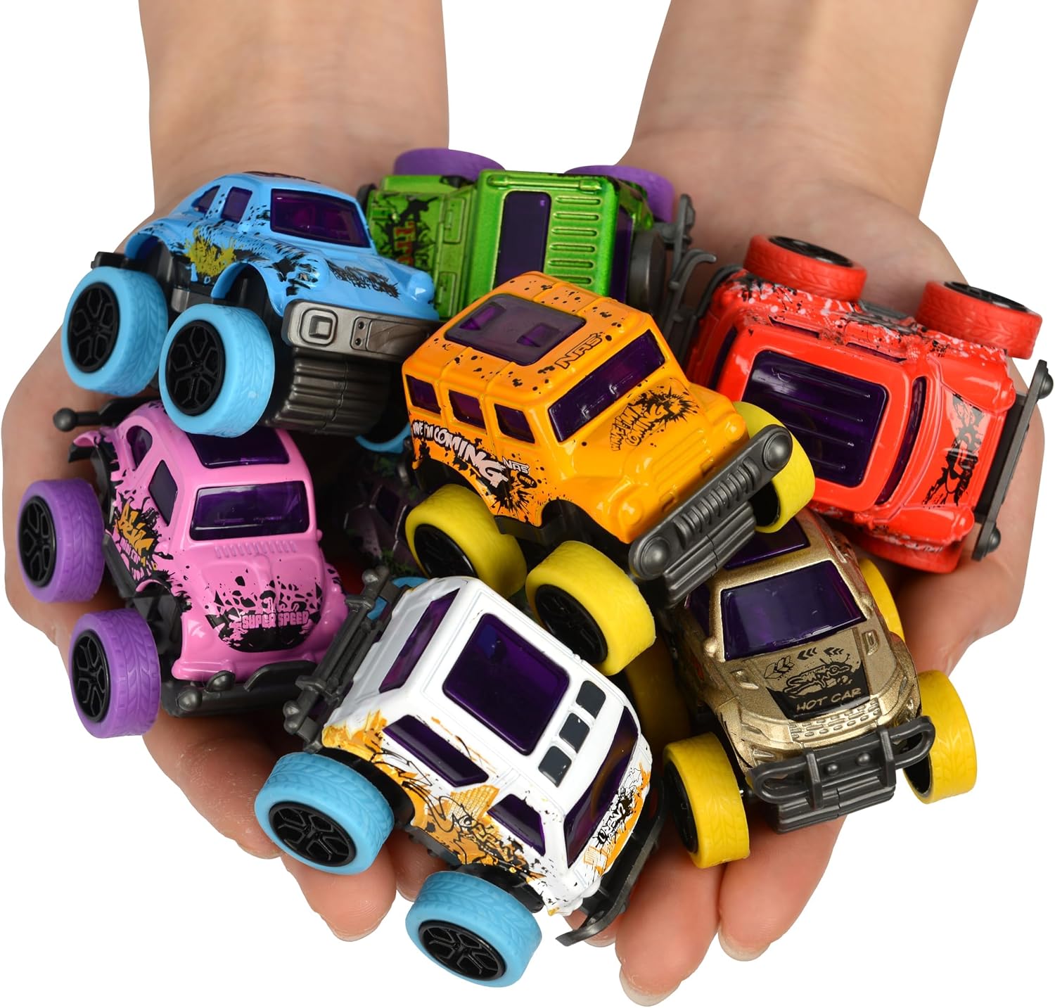 Detalle de Toyard Monster Truck Pull-Back Cars, 8-Piece Multicolour Christmas Set