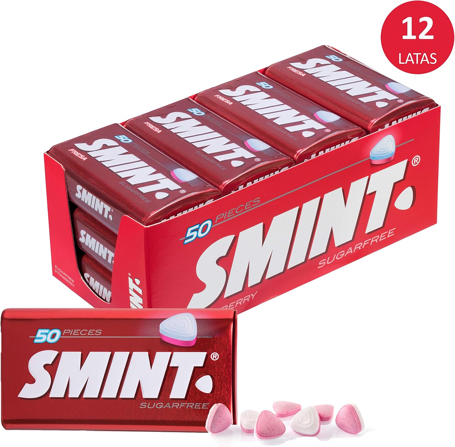 Detalle 2 de Smint Tin Fresa – Caramelos Sin Azúcar, 12x35g 🍓