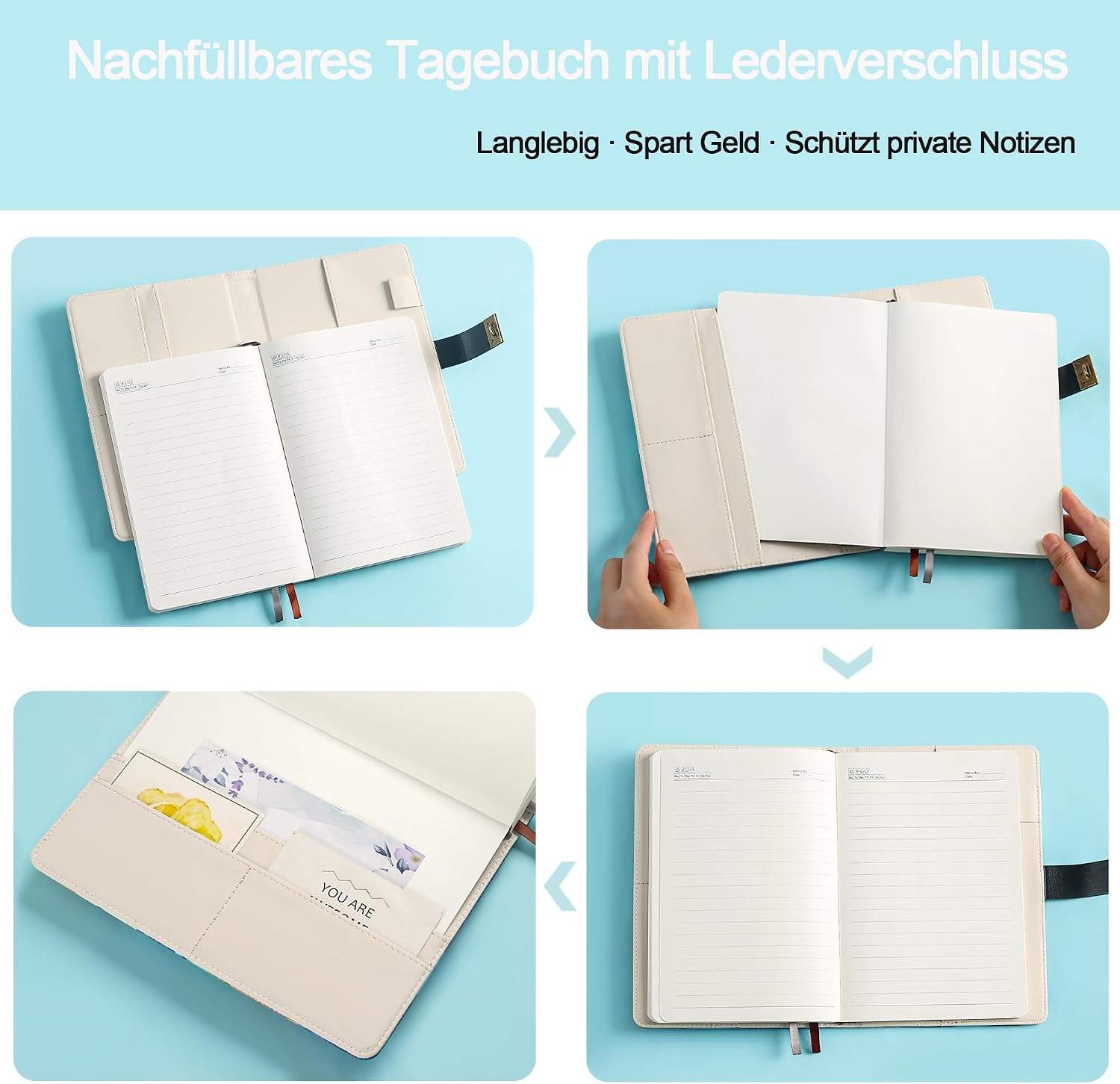 Thumbnail 4 de HwxBen Herzförmiges Tagebuch Schloss 244 Seiten
