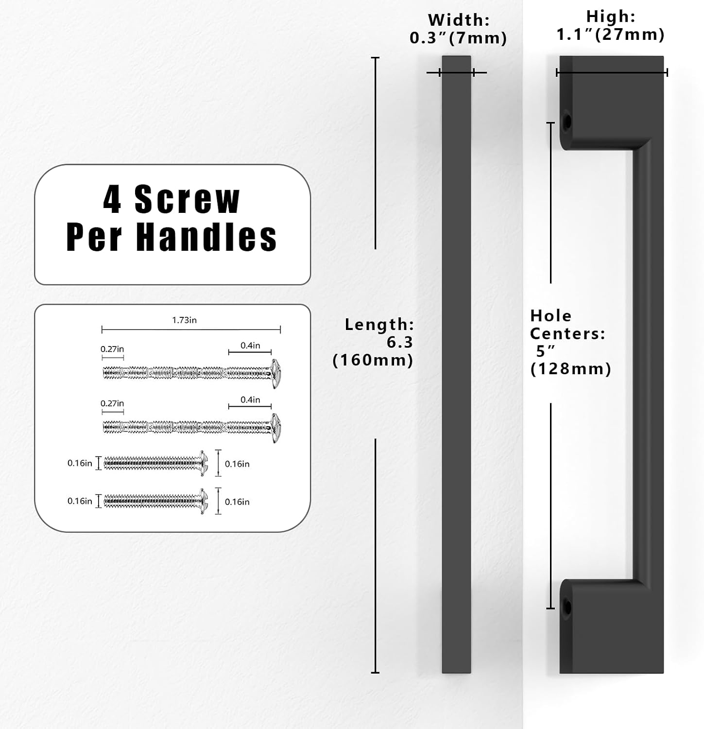 Detalle de Talentedeco 10-Pack Matte Black Cabinet Pulls, 5-Inch (128 mm) Centre-to-Centre