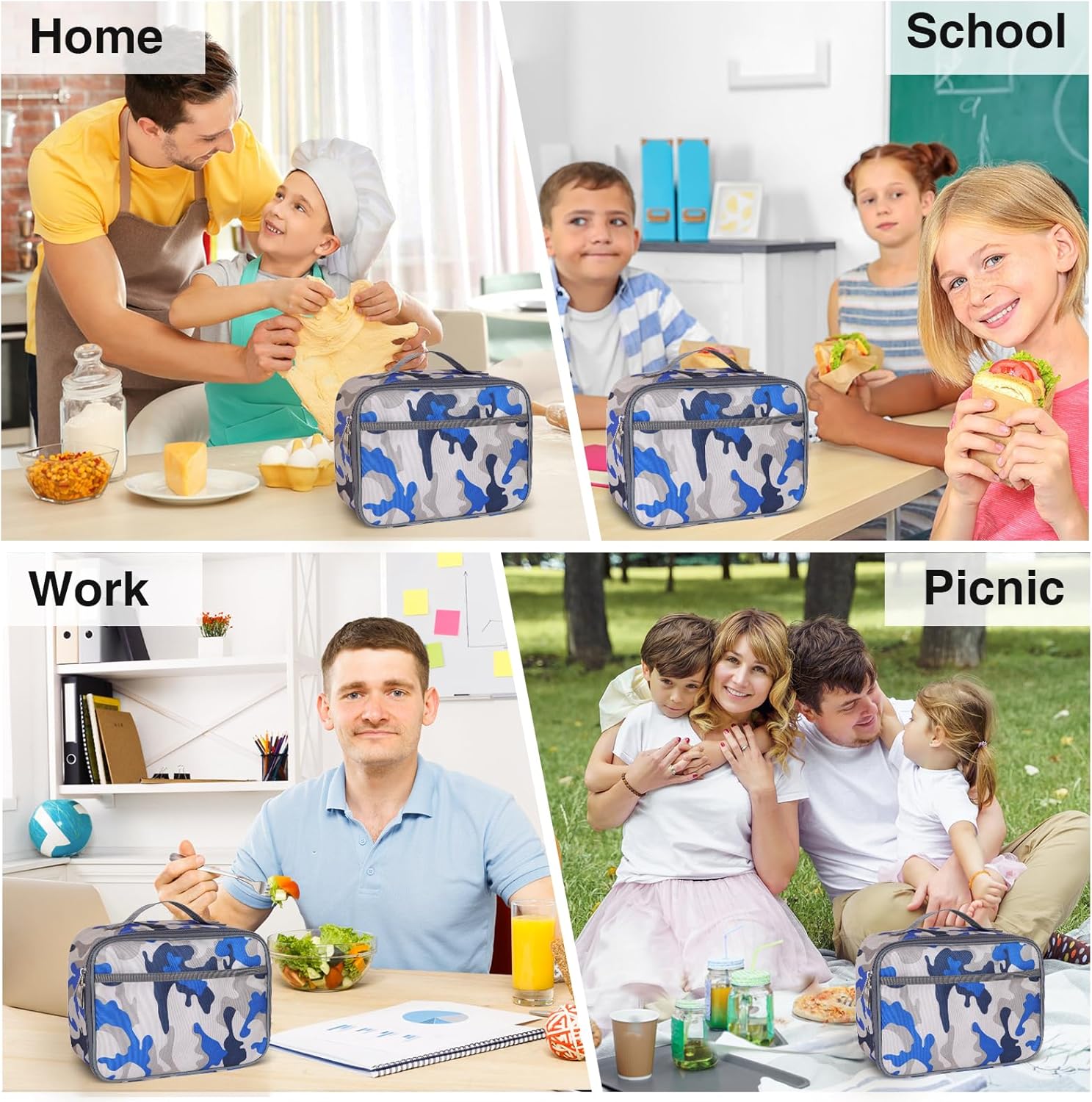 Thumbnail 6 de Minicoco Insulated Lunch Bag for Men & Kids (Blue Camouflage) – Portable, Leakproof & Spacious