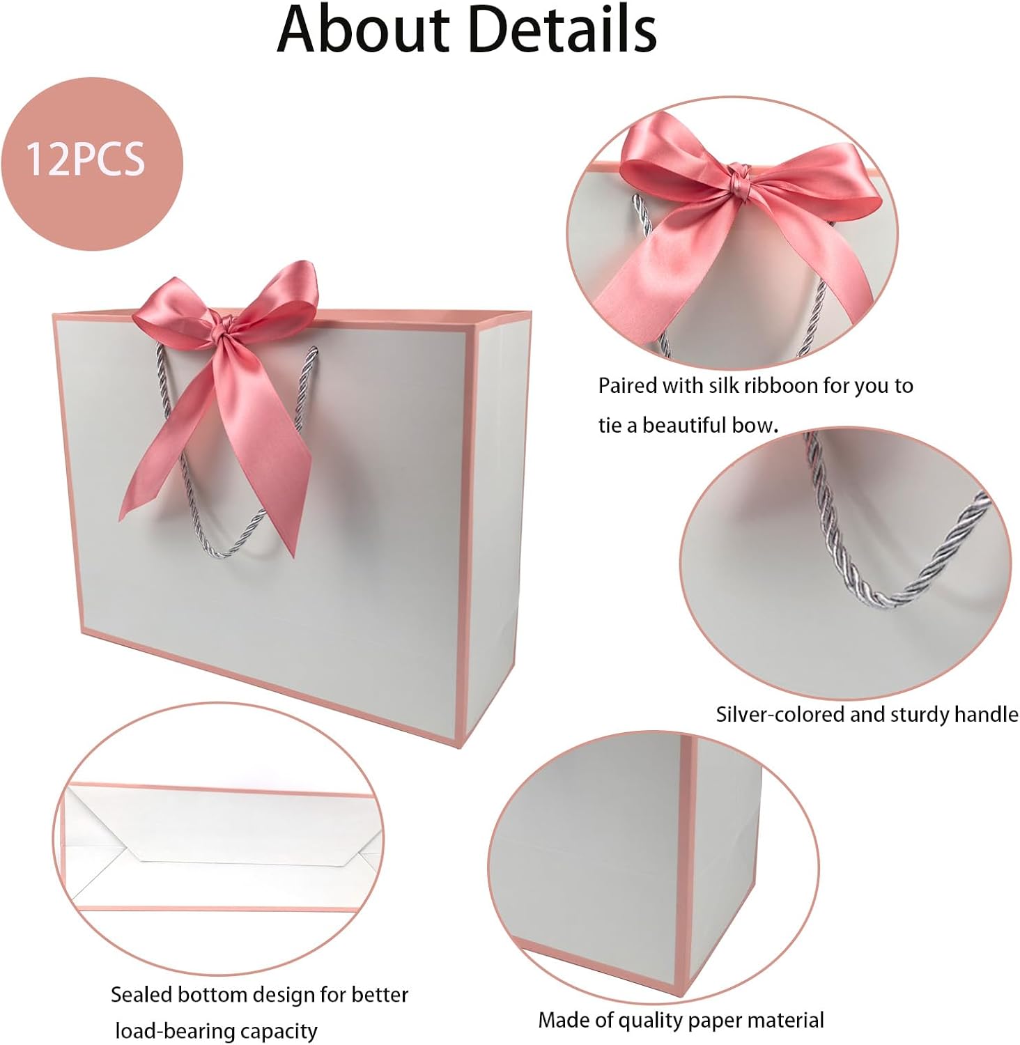Thumbnail 1 de TKSBAG 12PCS Medium Gift Bags with Handles (White & Rose Gold)