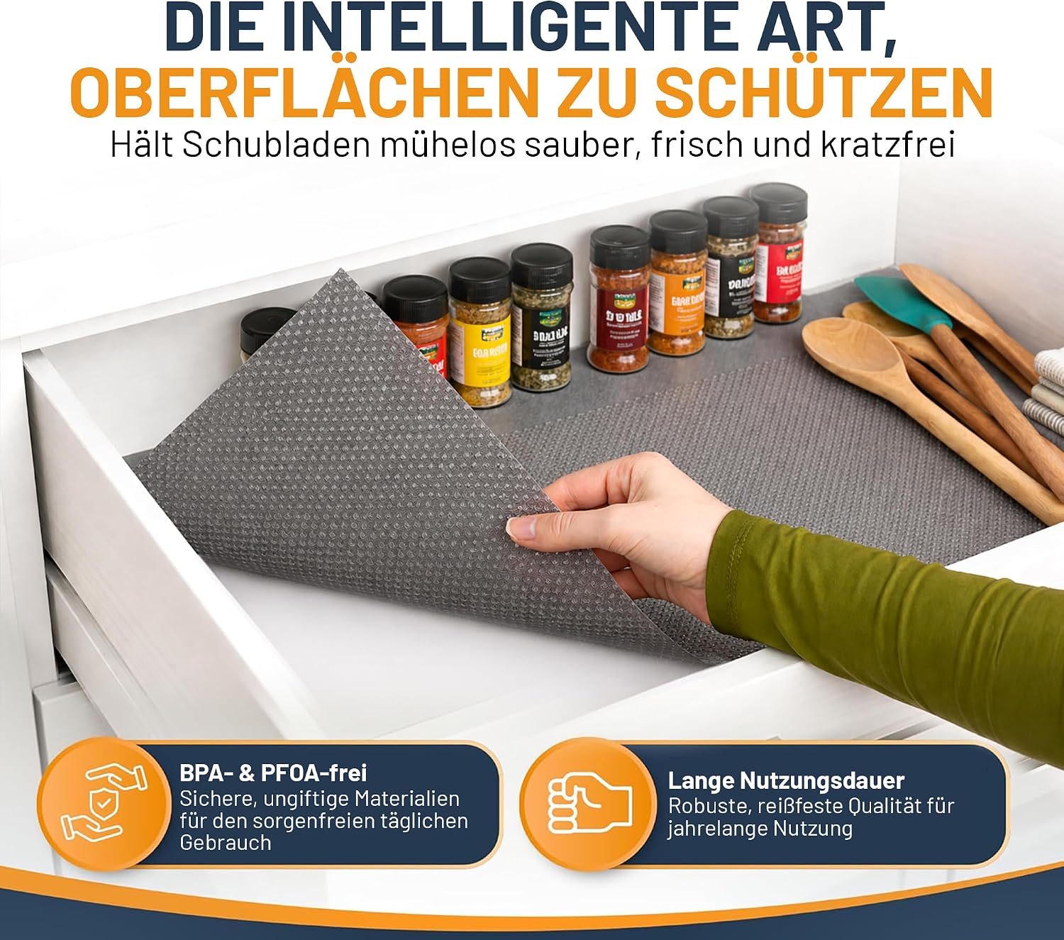 Thumbnail 6 de Linda's Essentials Schubladenmatte (60 x 500 cm) – rutschhemmende Schrankfolie aus EVA, zuschneidbar in Grau
