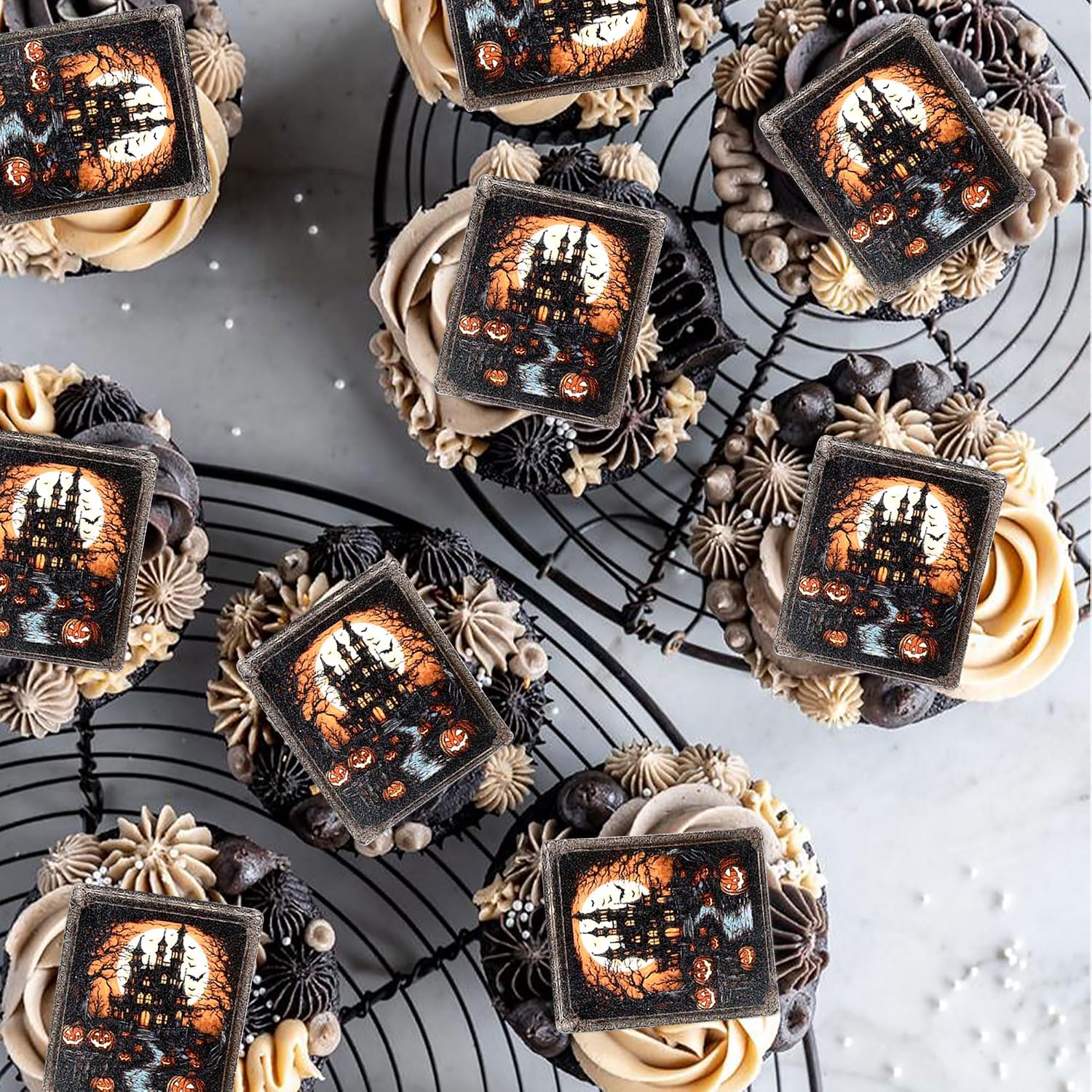 Detalle 2 de Keaziu Edible Halloween House Cupcake Toppers, 40-Piece Rice Paper Set