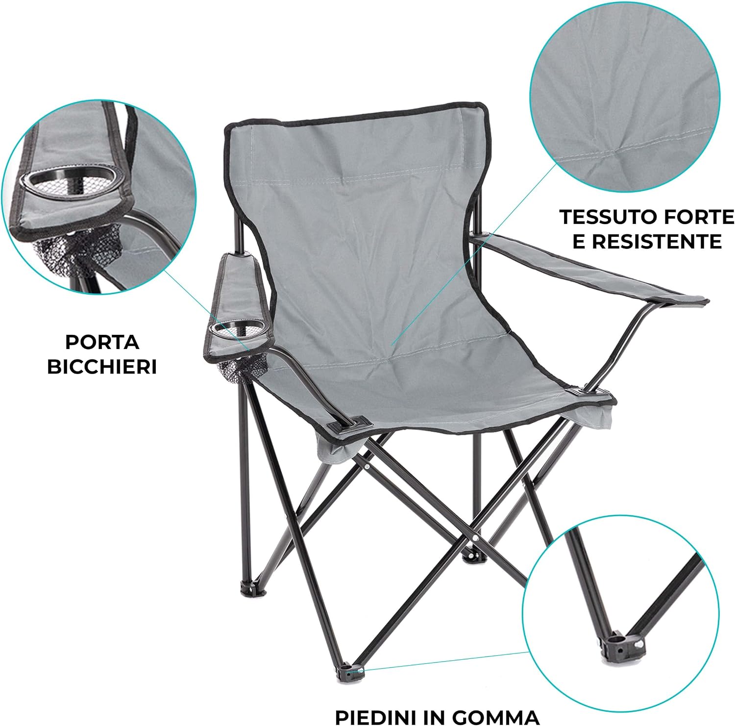 Detalle de Baroni Home Sedia Campeggio Pieghevole da Esterno: Seduta leggera e robusta, con porta bevande, set da 2 nera
