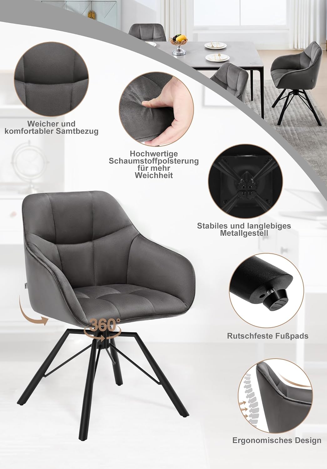 Thumbnail 4 de WOLTU Esszimmerstuhl drehbar 6er Set