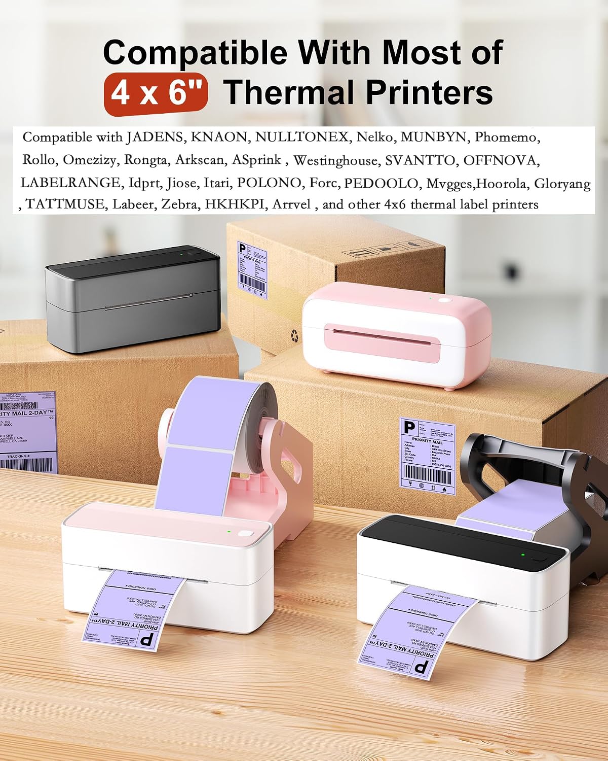 Detalle de Phomemo SLP-4*6-500-PU Thermal Shipping Labels, 4 x 6 Inches, 500 Count
