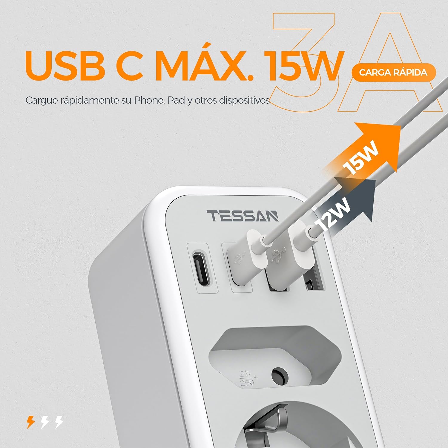 Detalle de TESSAN Adaptador Enchufe Americano a Español 1875W